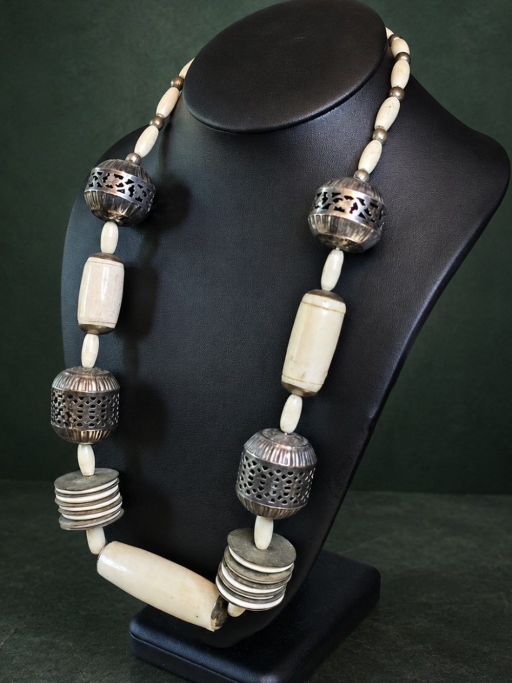 Vintage Bone and Tibetan Silver Necklace